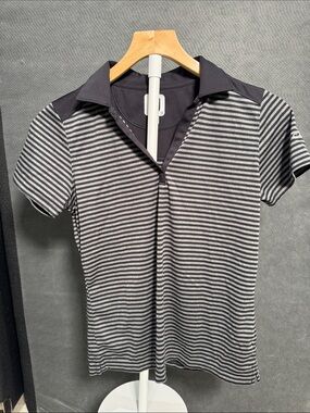 Men's Black & Gray Striped Polo - Casual Performance